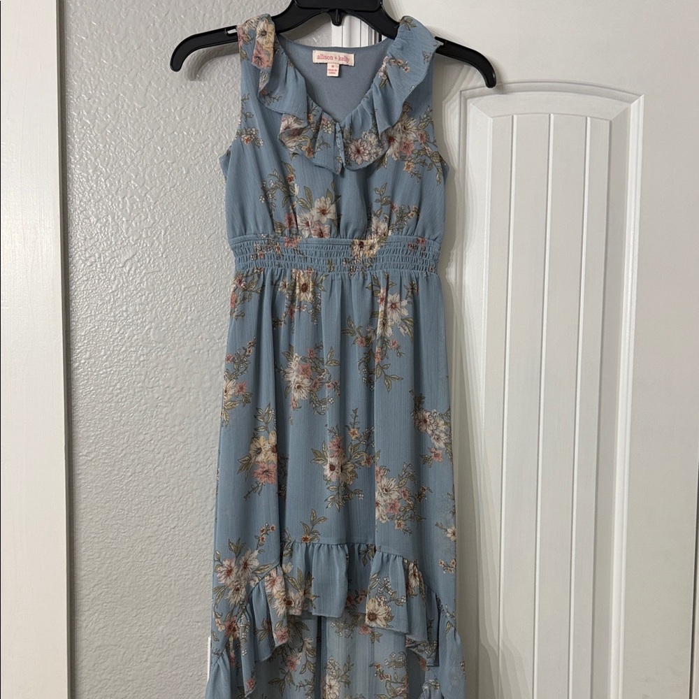 Beautiful Blue Floral Girls High-Low Dress